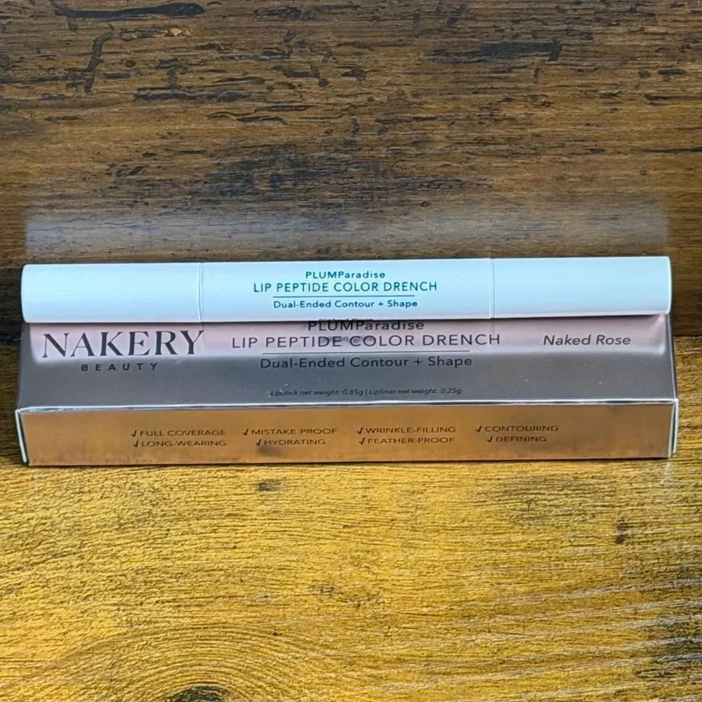 Nakery Beauty Duo: Plumping Lip Treatment + Peptide Liner/Lipstick Combo, NEW